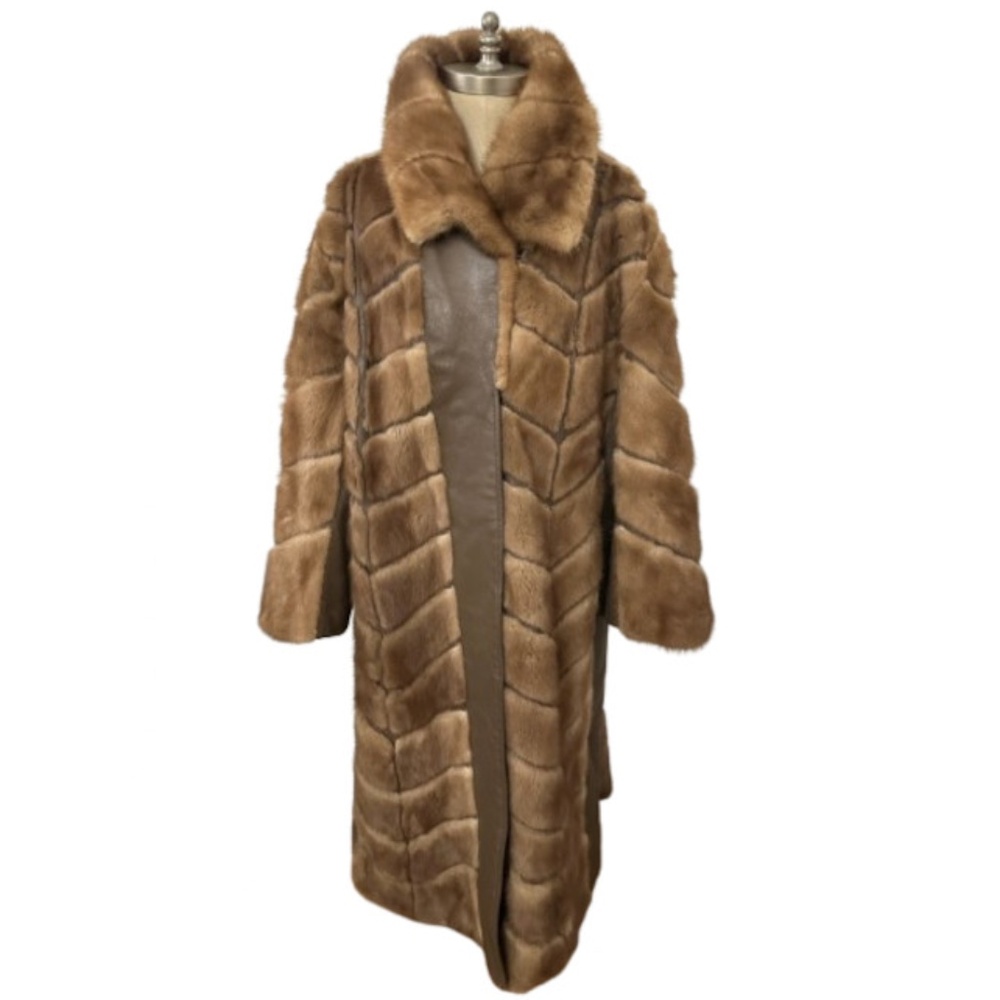 Vtg 60s 70s Pastel Mink Fur Leather Coat L/XL